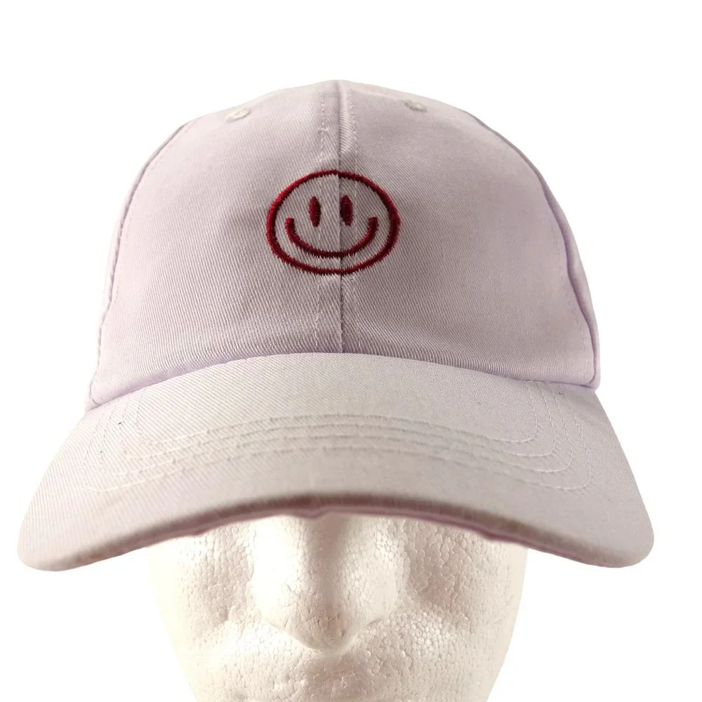 Embroidered Smiley Face White Strapback‎ Baseball Hat Cap
